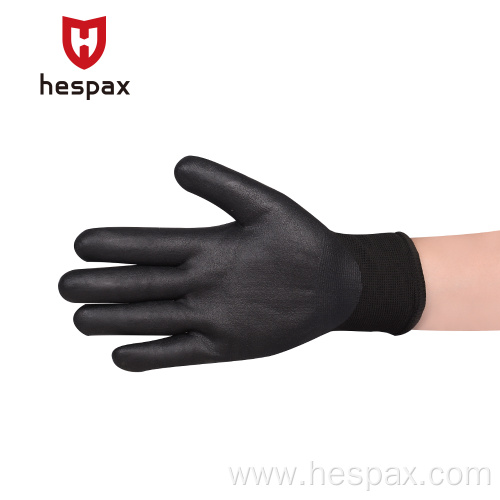 Hespax 15G Nylon Nitrile Palm Coated Safety Gloves